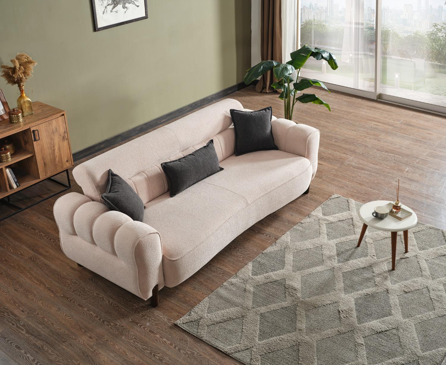 Триместен разтегателен диван «Madrid» + 2 декоративни възглавници, с място за съхранение, ширина 247см