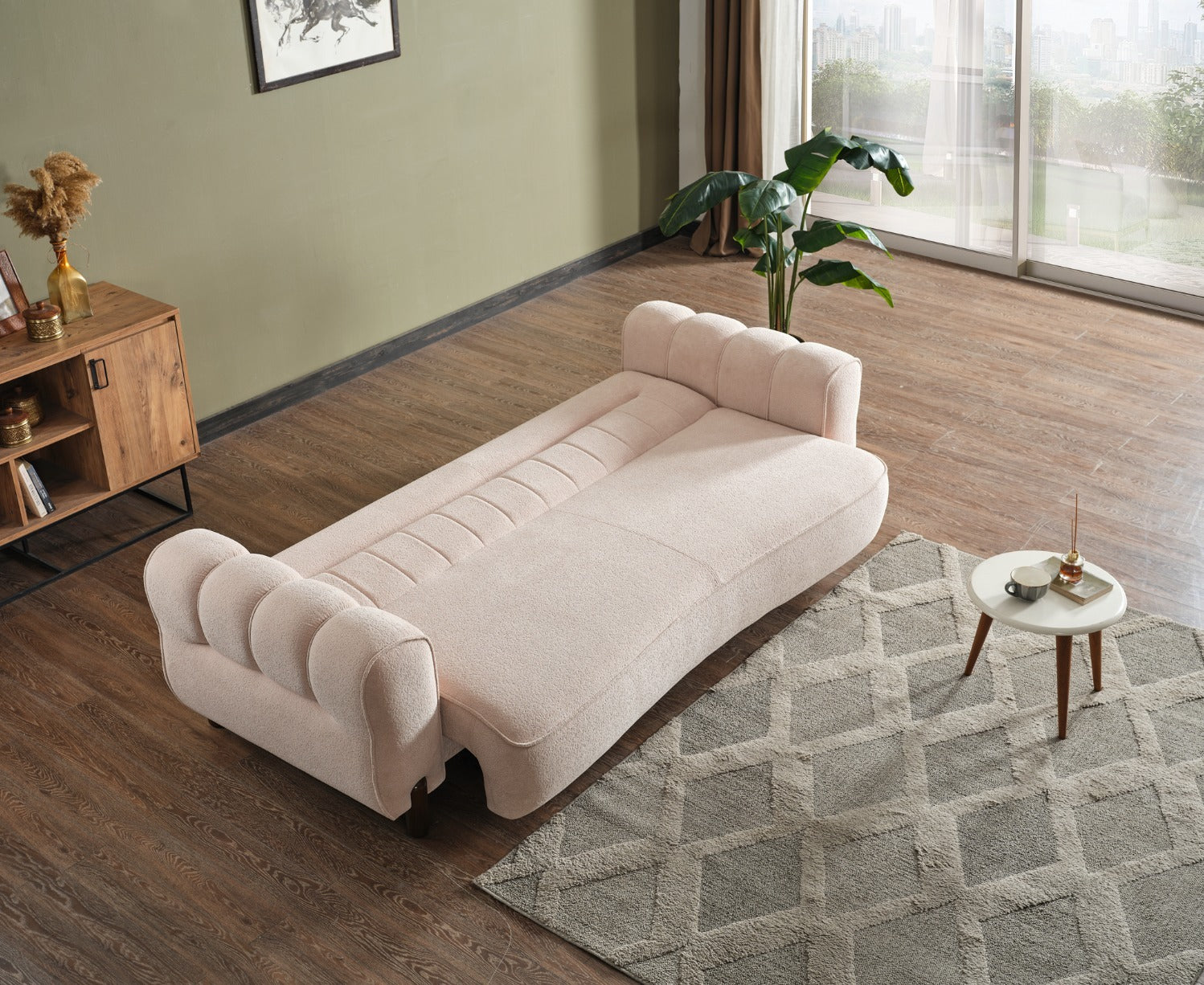 Триместен разтегателен диван «Madrid» + 2 декоративни възглавници, с място за съхранение, ширина 247см