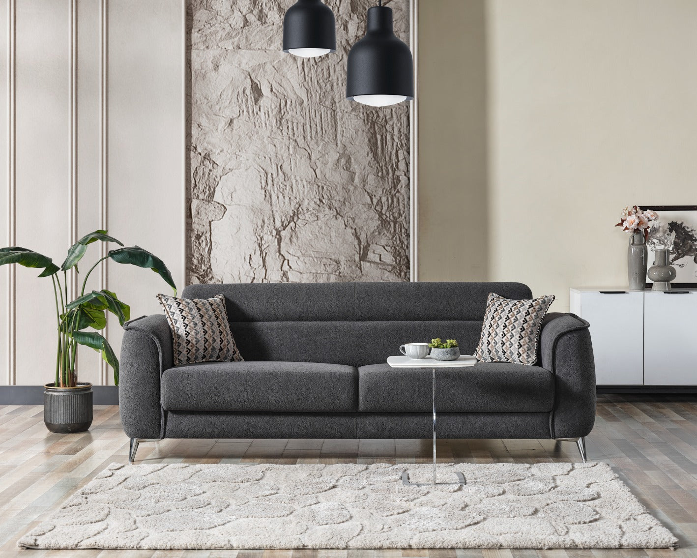 Триместен разтегателен диван «Leon» + 2 декоративни възглавници, с място за съхранение, ширина 237см