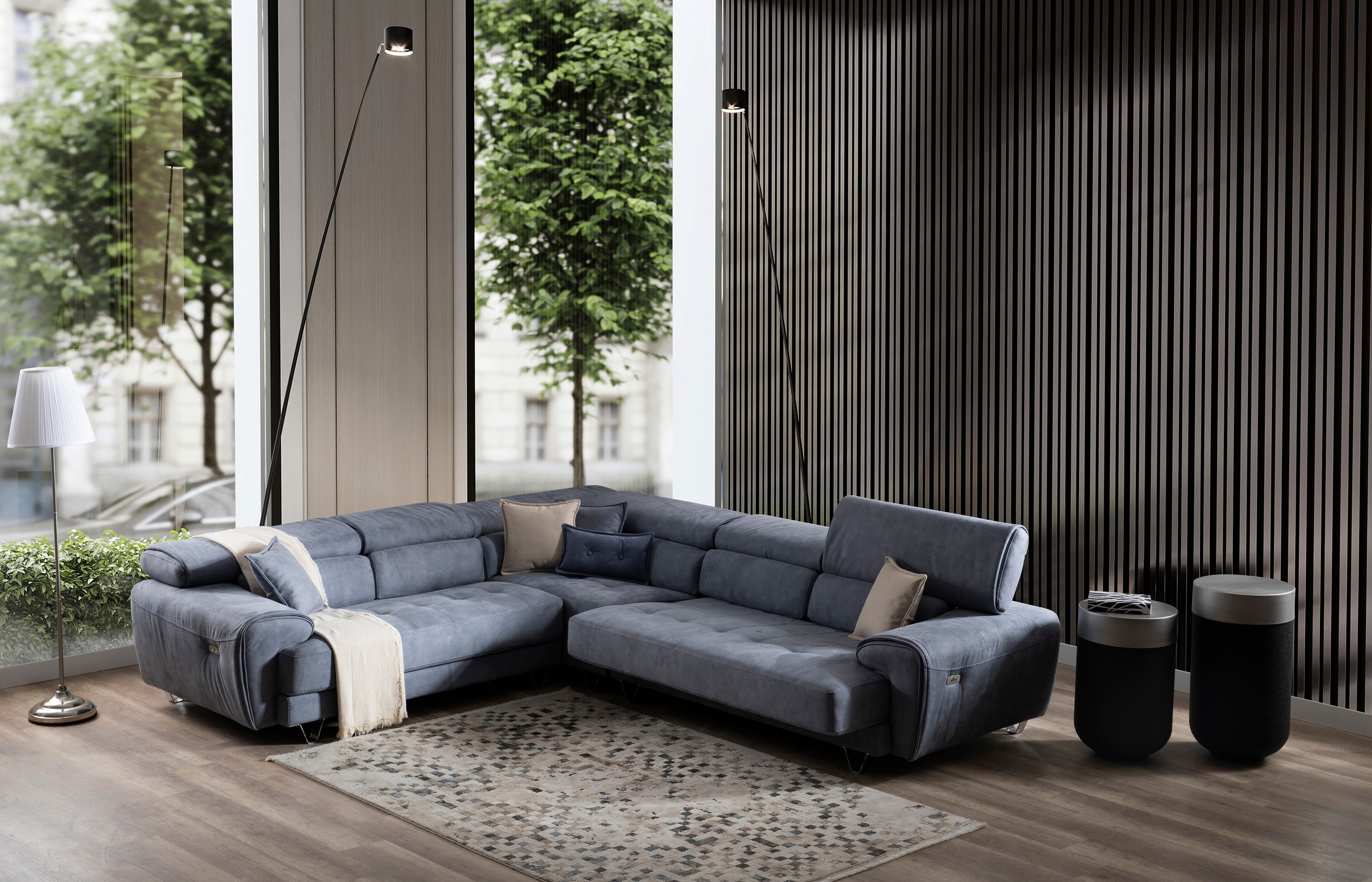 Ъглов разтегателен диван «Nisa» + електрически механизъм, USB зарядна станция, ширина 295см