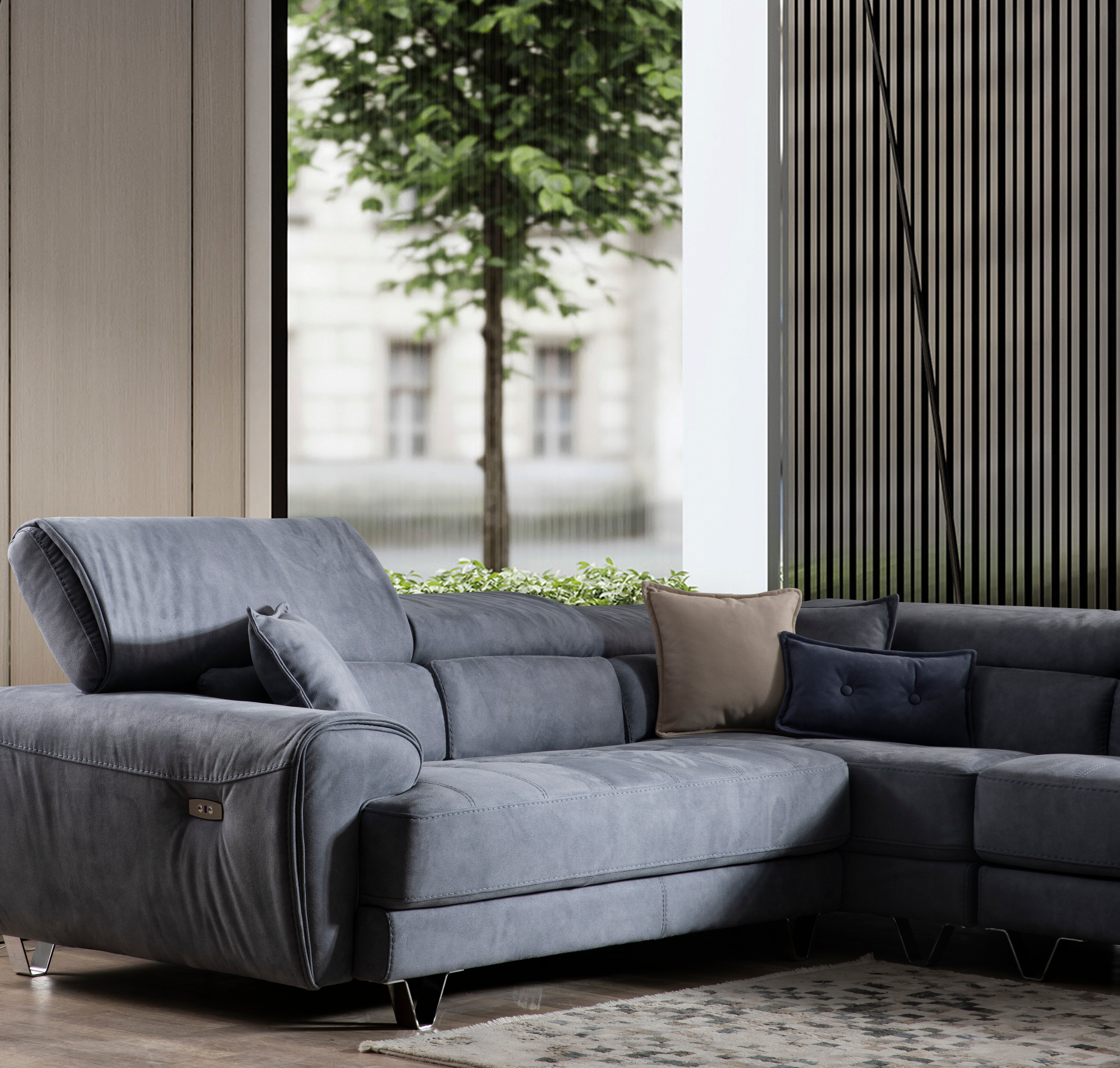 Ъглов разтегателен диван «Nisa» + електрически механизъм, USB зарядна станция, ширина 295см