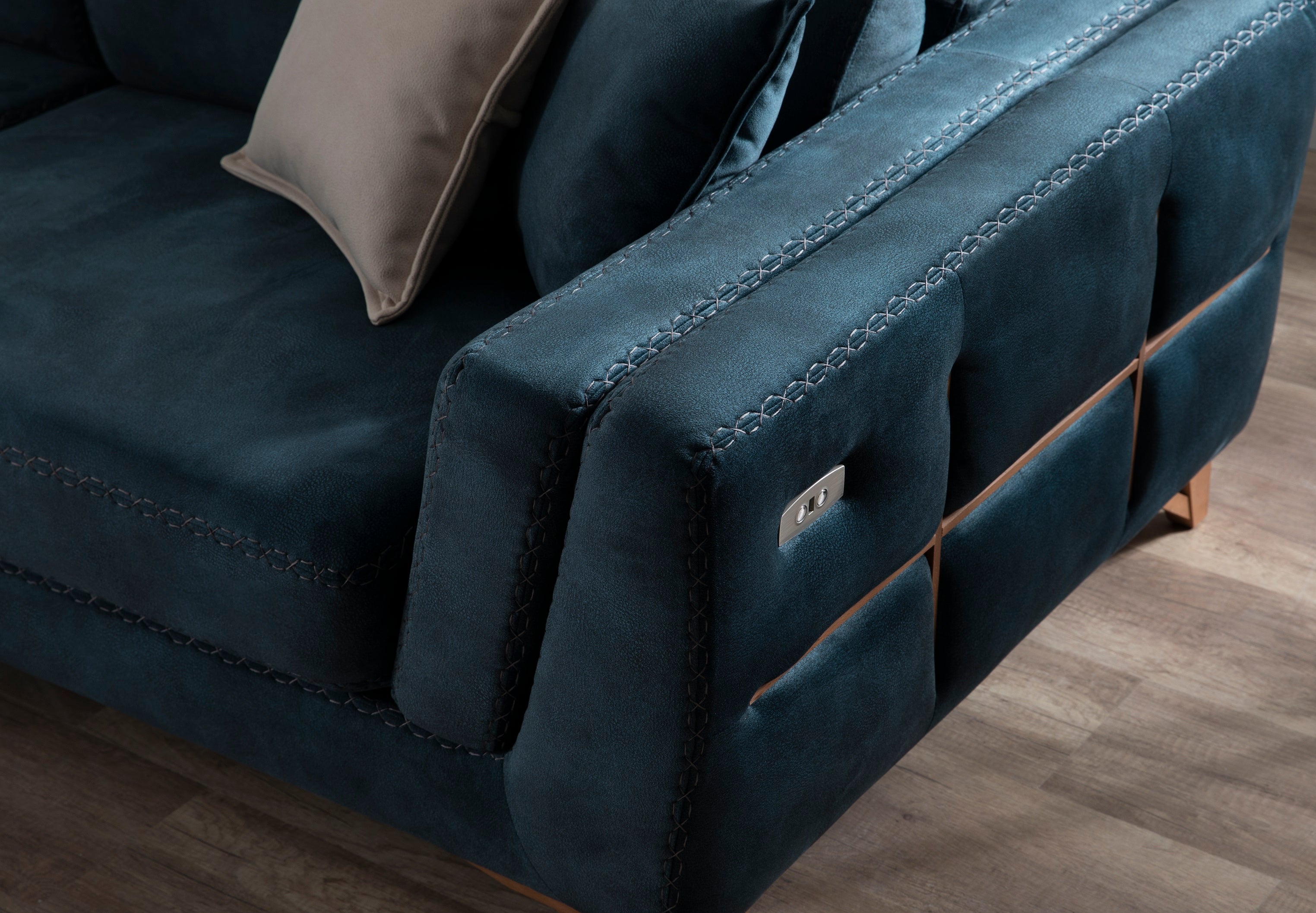 Ъглов разтегателен диван «Hazar Lounge» + електрически механизъм, USB зарядна станция, ширина 305см