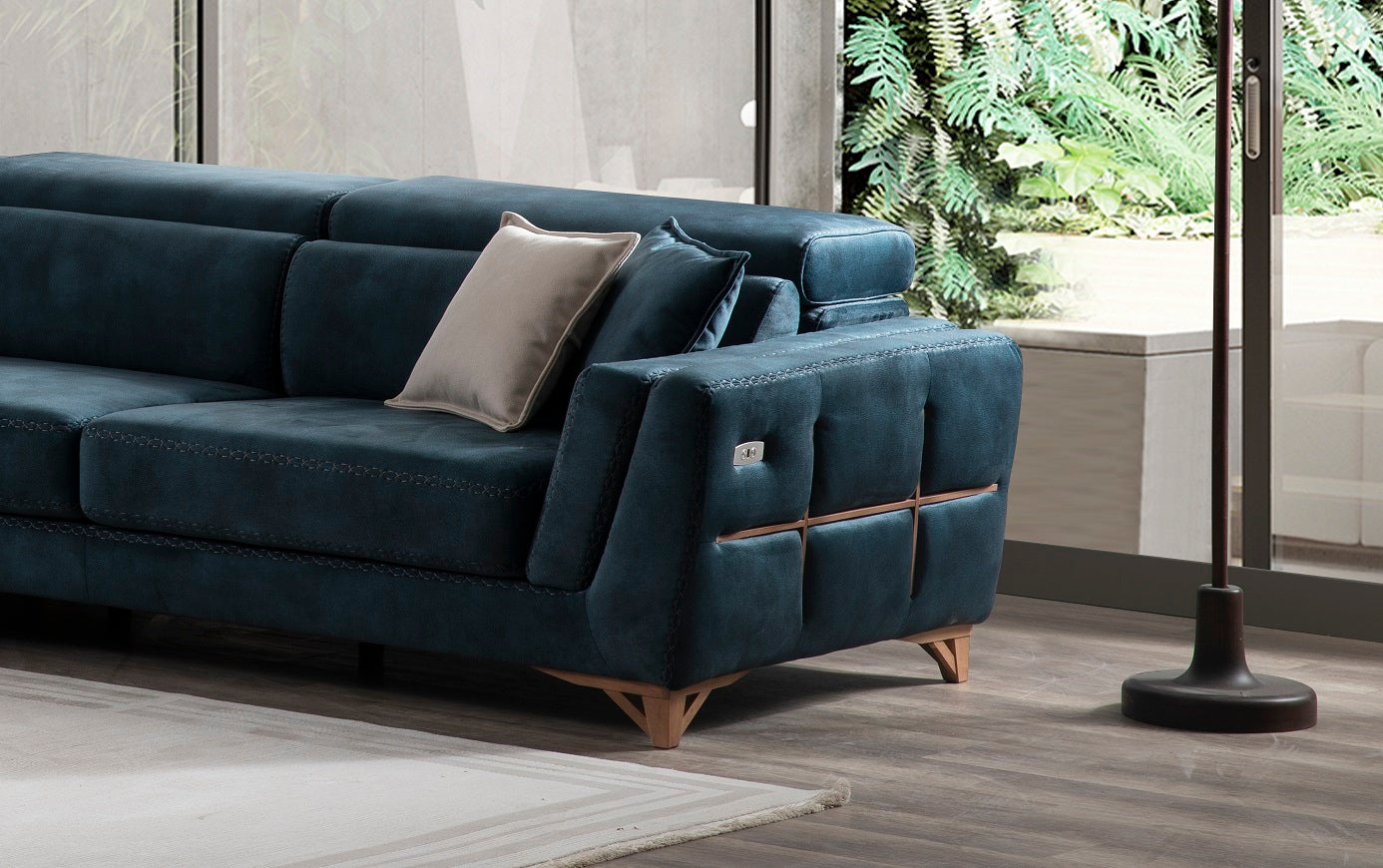 Ъглов разтегателен диван «Hazar Lounge» + електрически механизъм, USB зарядна станция, ширина 305см