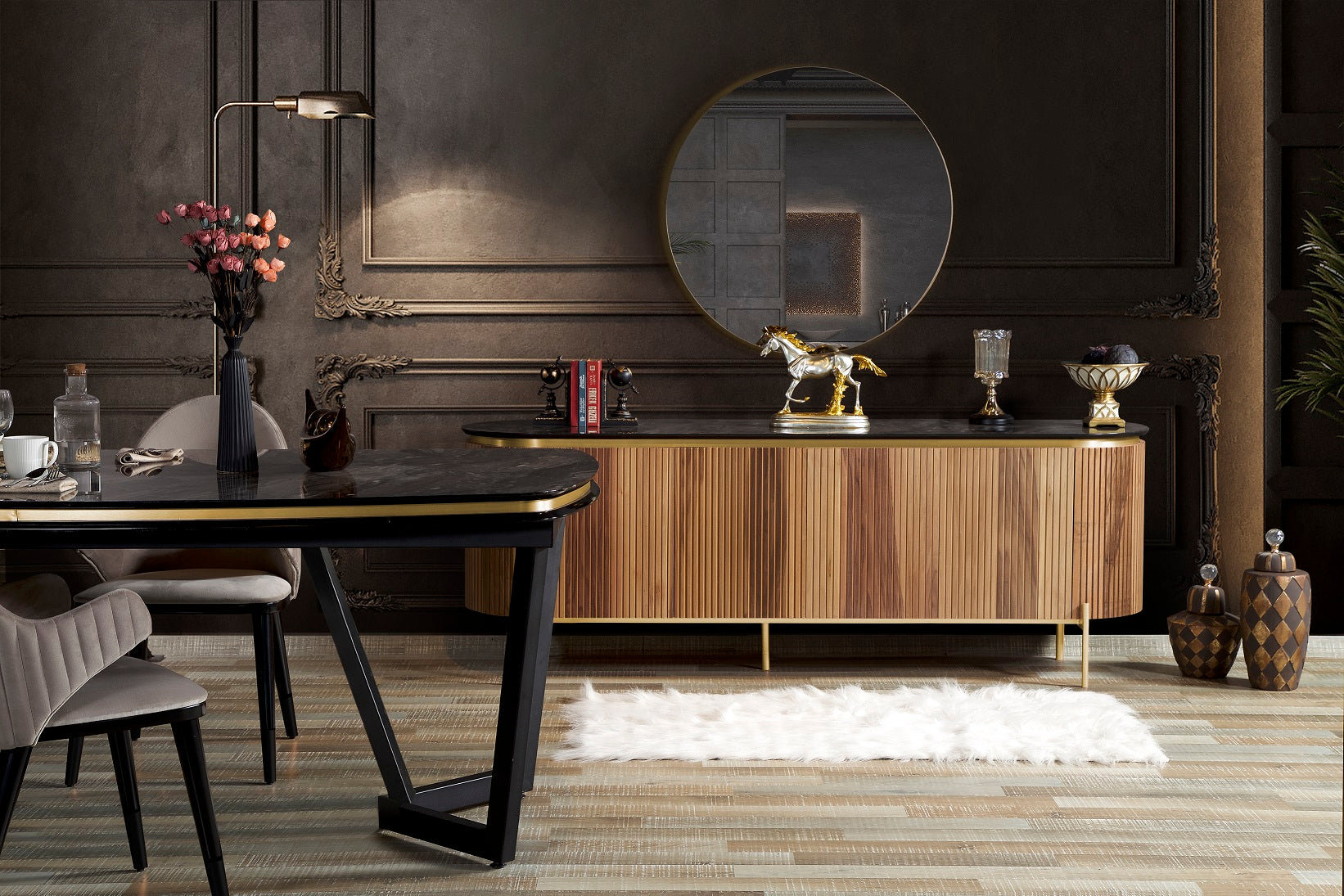 Трапезна разтегателна маса «Tesla Walnut» с размер 165х78х104см