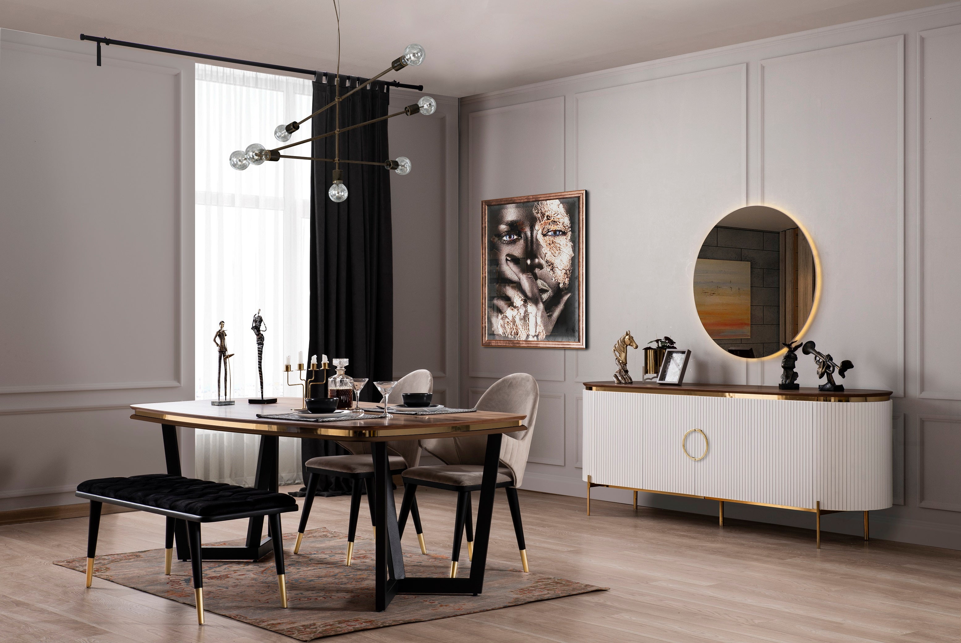 Трапезна разтегателна маса «Tesla Ecru & Gold» с размер 165х78х104см