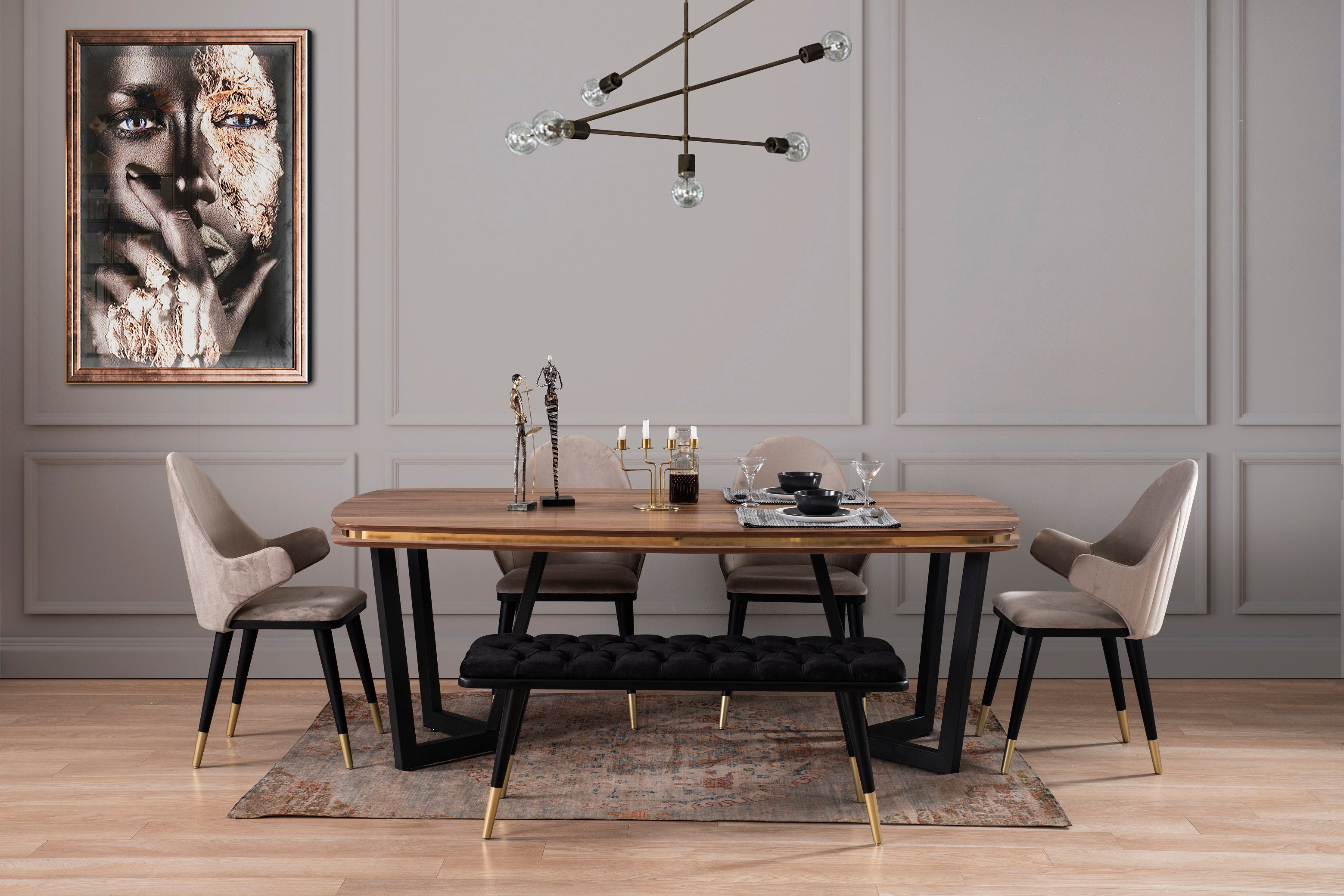 Трапезен стол «Tesla Ecru & Gold» с тапицерия