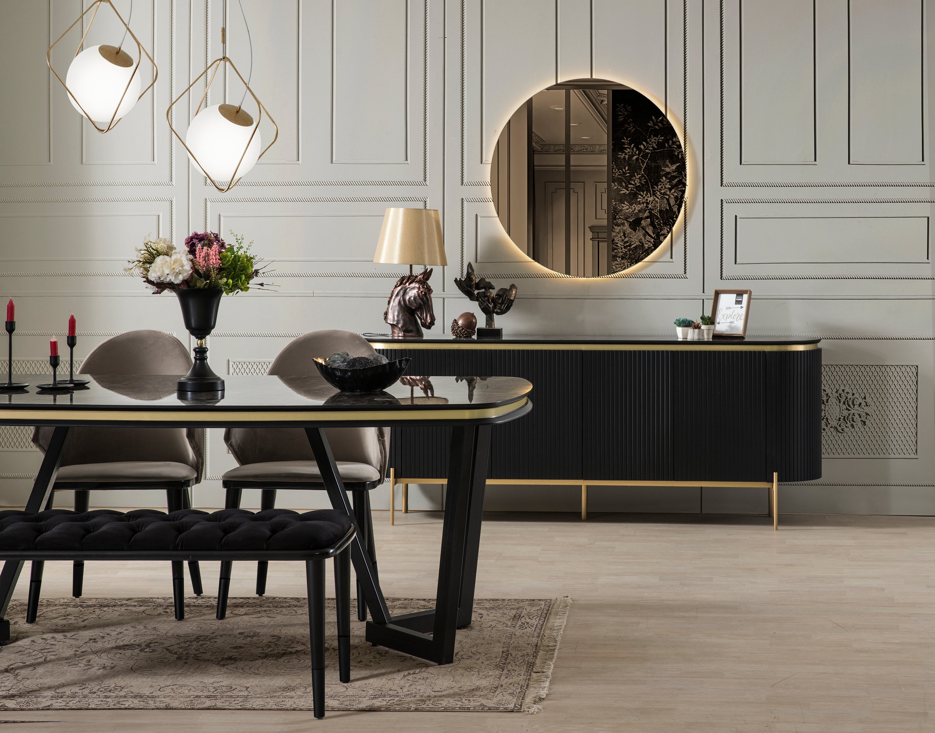 Трапезна разтегателна маса «Tesla Black» с размер 165х78х104см