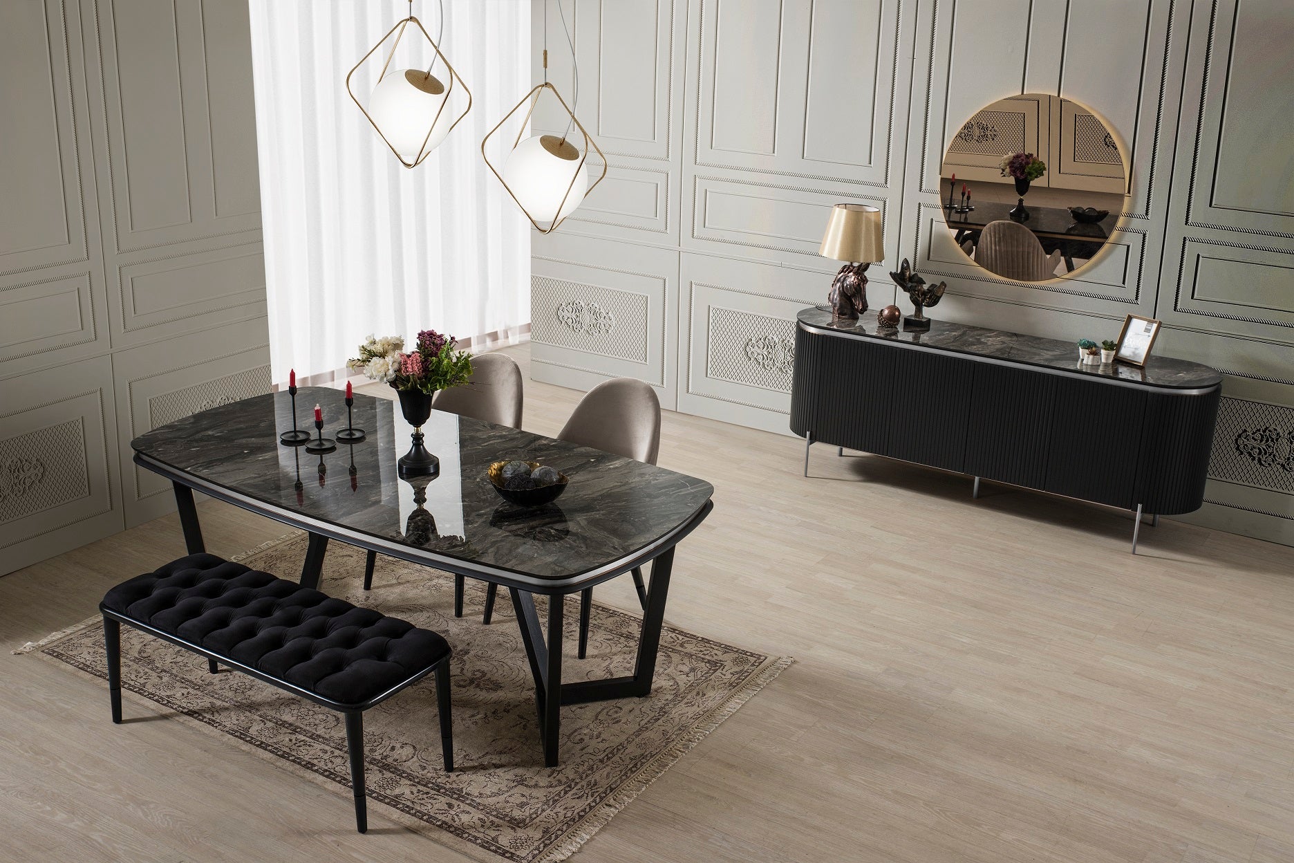 Трапезна разтегателна маса «Tesla Black» с размер 165х78х104см