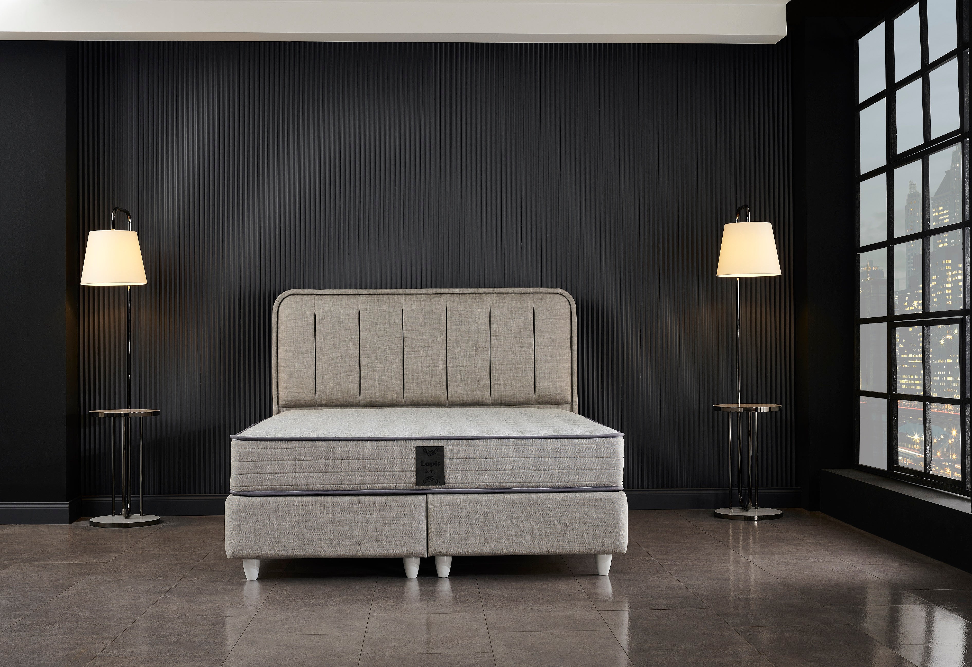 Тапицирано легло «Lapis» + Матрак и табла - с място за съхранение, повдигащ механизъм, система за безшумно затваряне