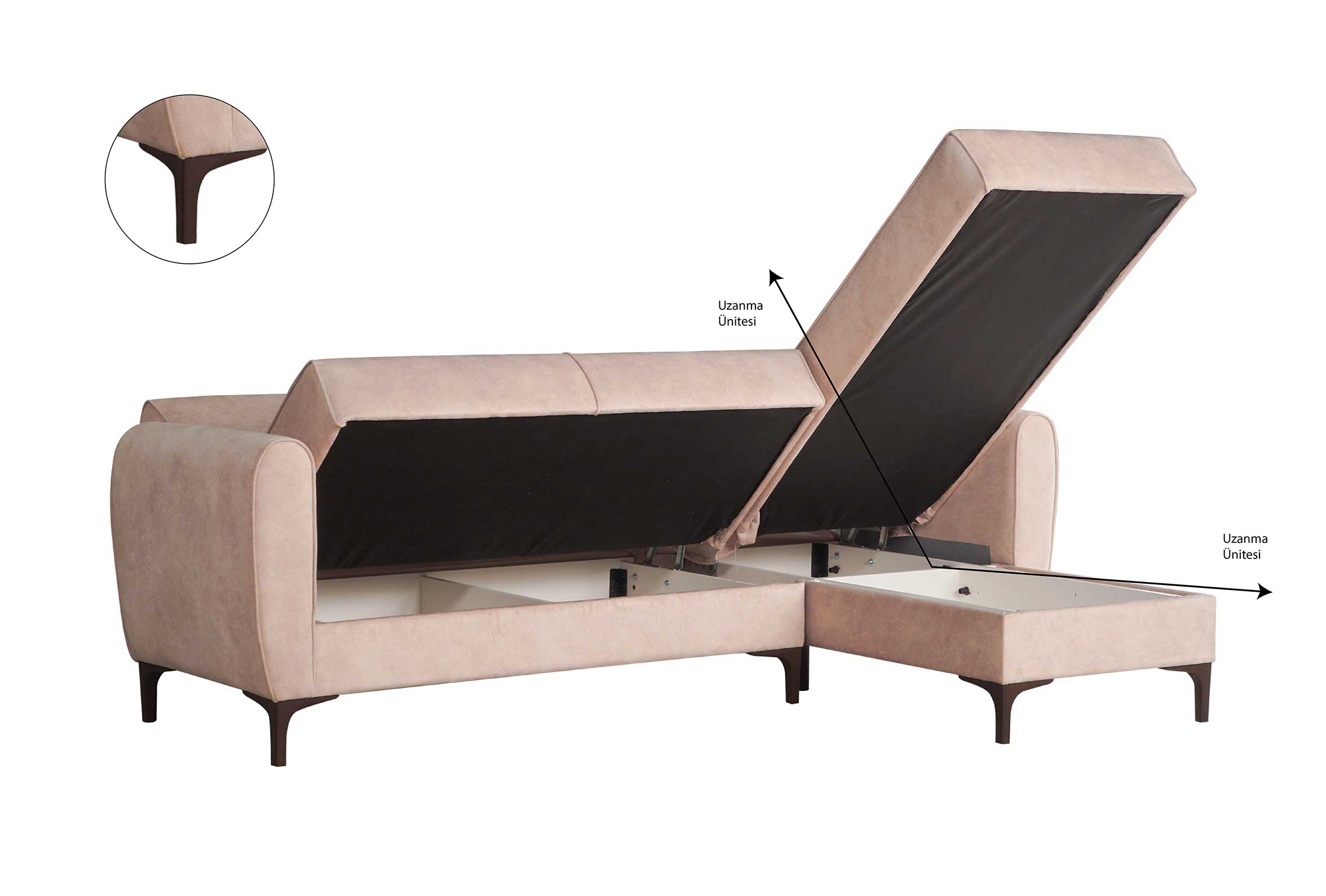 Ъглов разтегателен диван «Leo» + две декоративни възглавници, с място за съхранение, ширина 226см