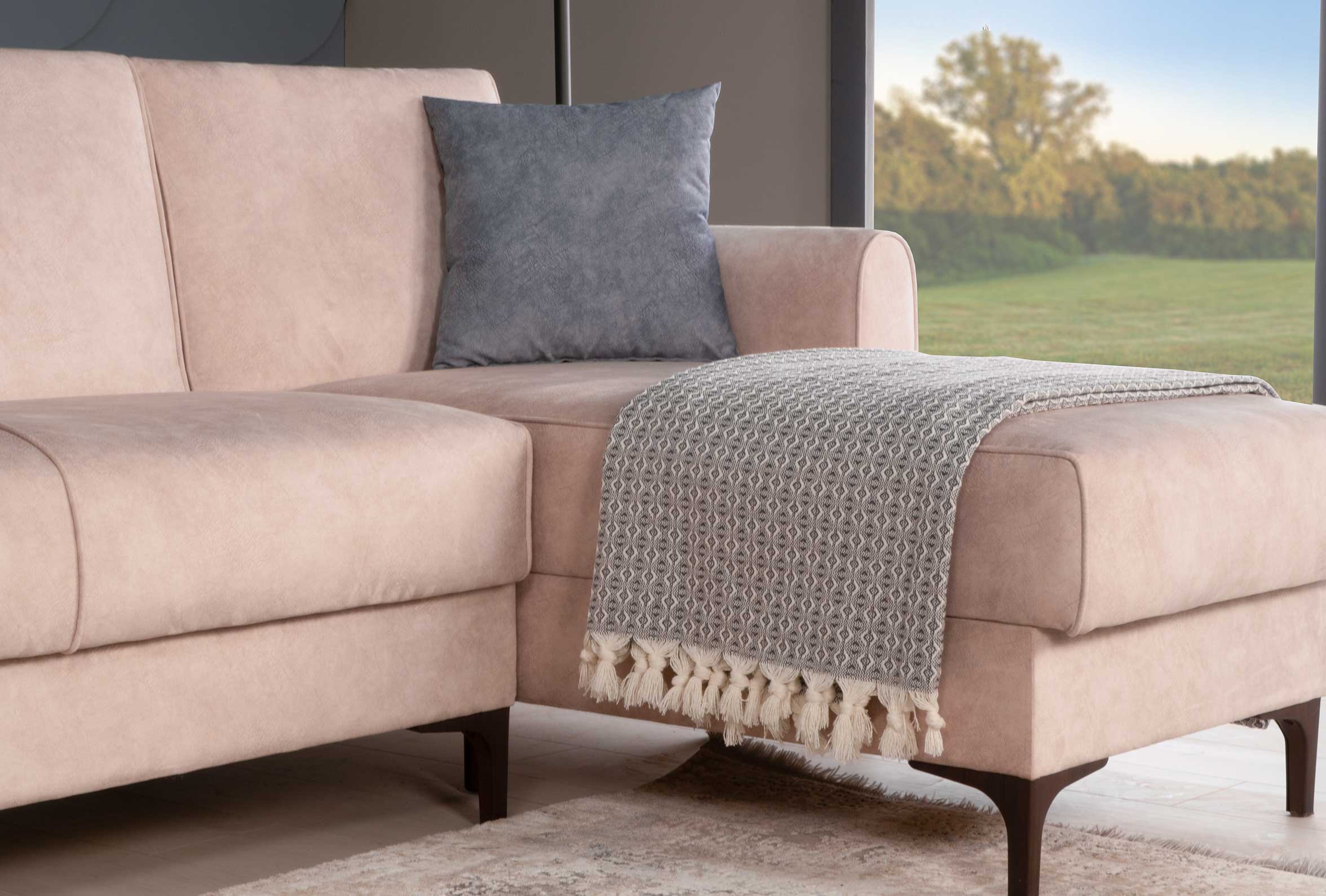 Ъглов разтегателен диван «Leo» + две декоративни възглавници, с място за съхранение, ширина 226см