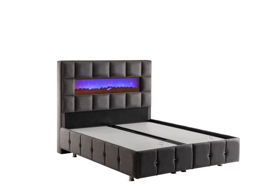 Тапицирано легло «Miami» + Матрак и табла - с електрическа камина, с място за съхранение