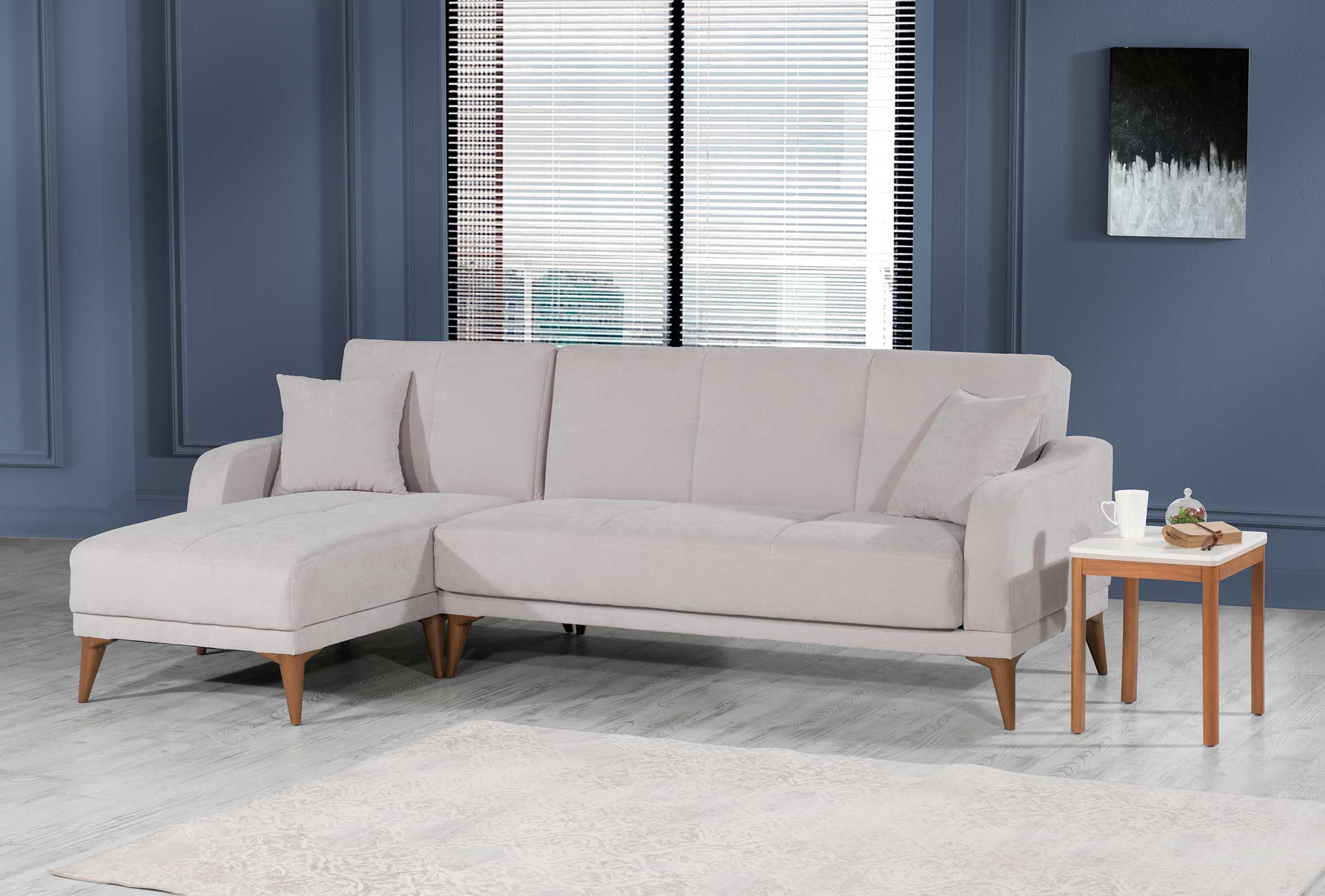 Ъглов разтегателен диван «Minimal» + две декоративни възглавници, ширина 252см