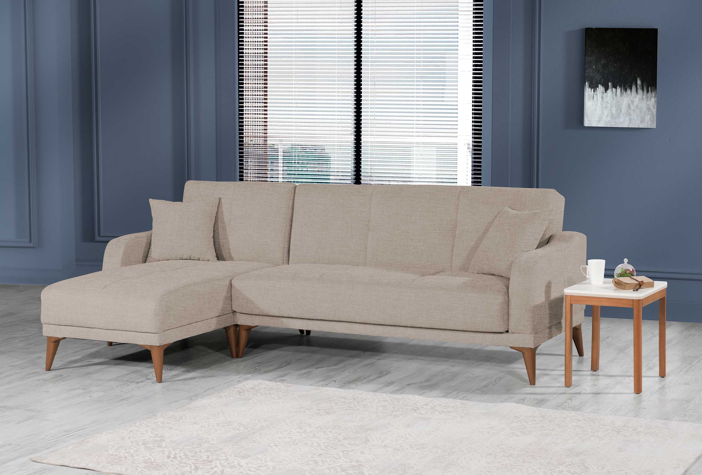 Ъглов разтегателен диван «Minimal» + две декоративни възглавници, ширина 252см