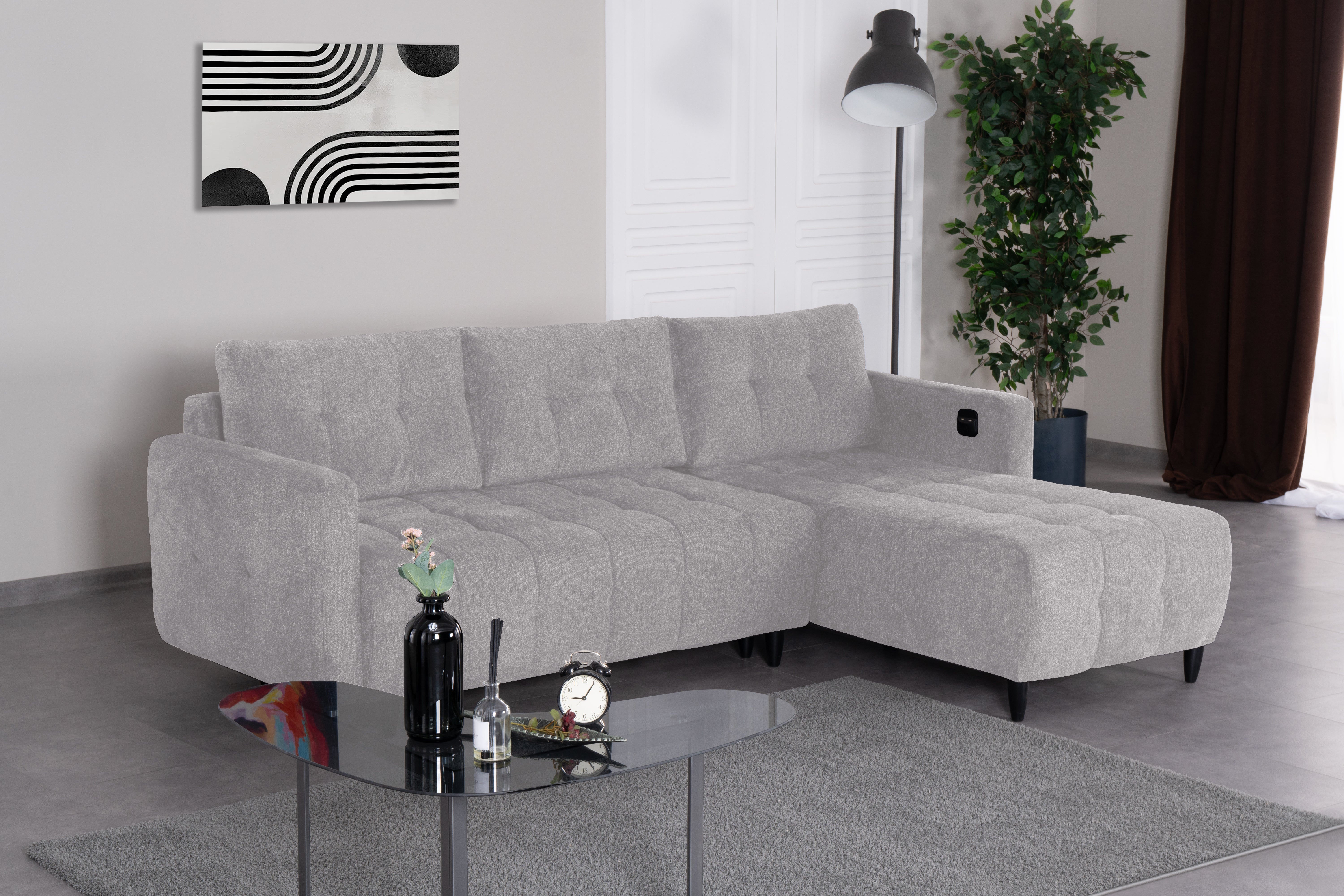 Ъглов разтегателен диван «New Port» + USB зарядна станция, ширина 247см