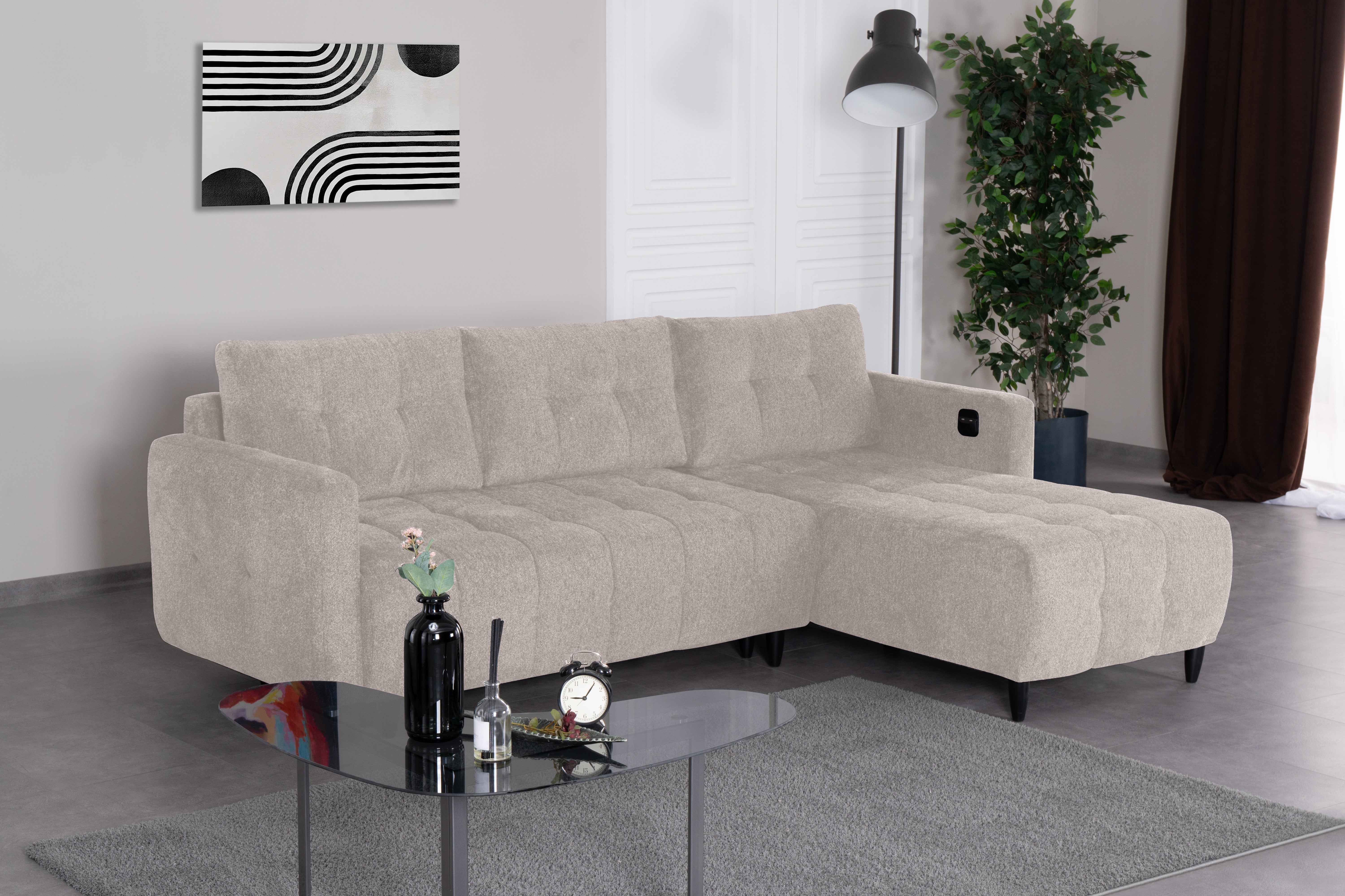 Ъглов разтегателен диван «New Port» + USB зарядна станция, ширина 247см