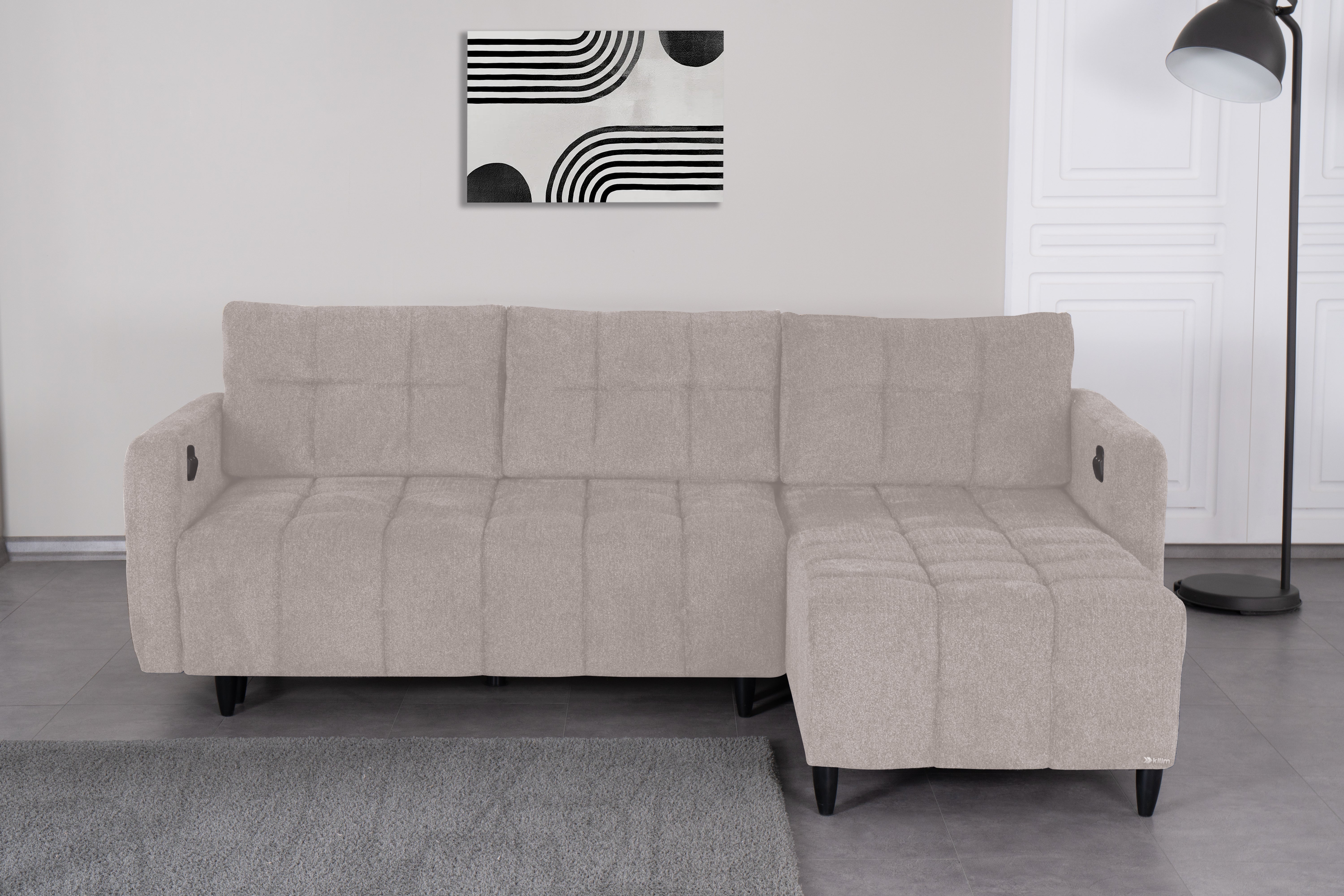 Ъглов разтегателен диван «New Port» + USB зарядна станция, ширина 247см