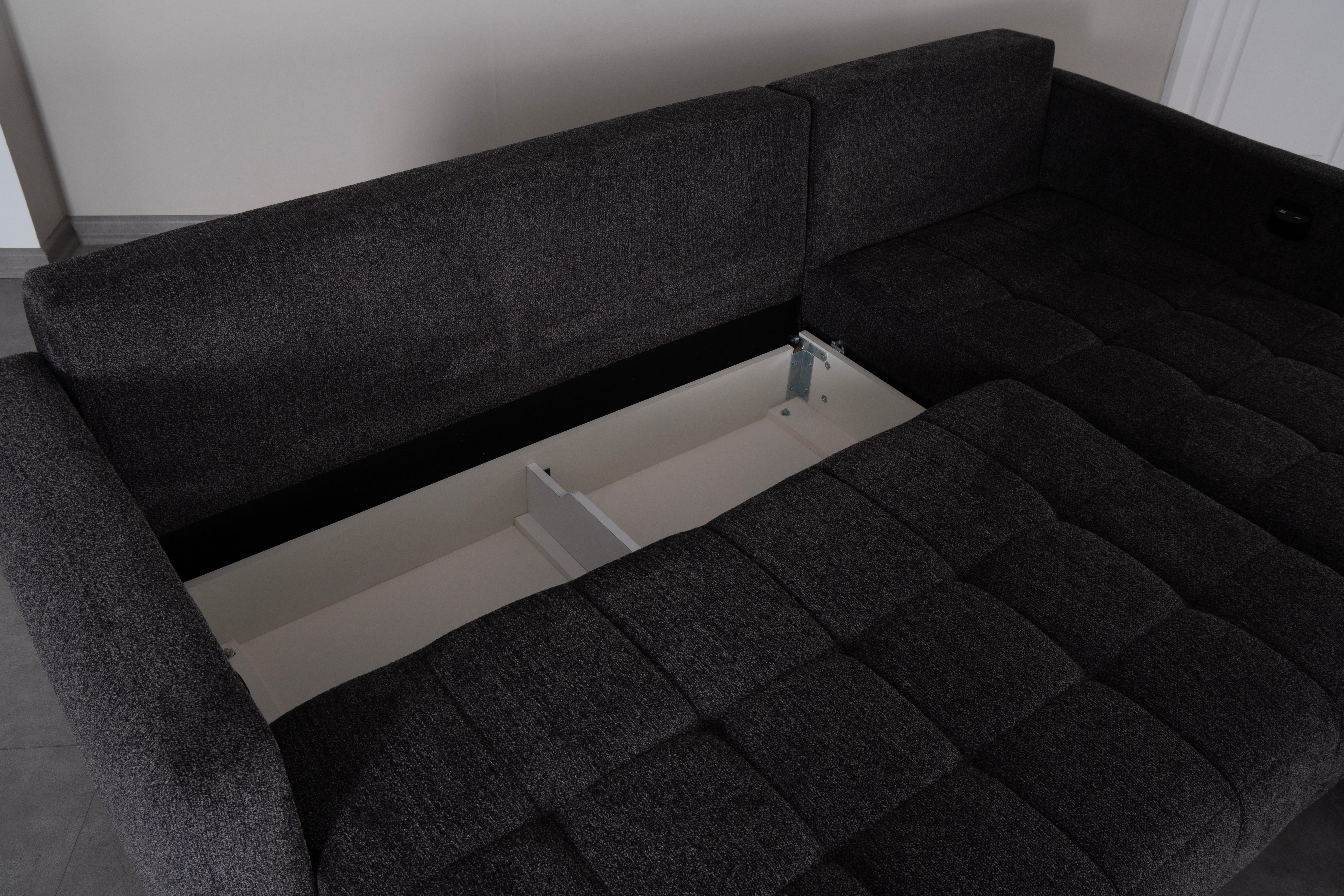 Ъглов разтегателен диван «New Port» + USB зарядна станция, ширина 247см