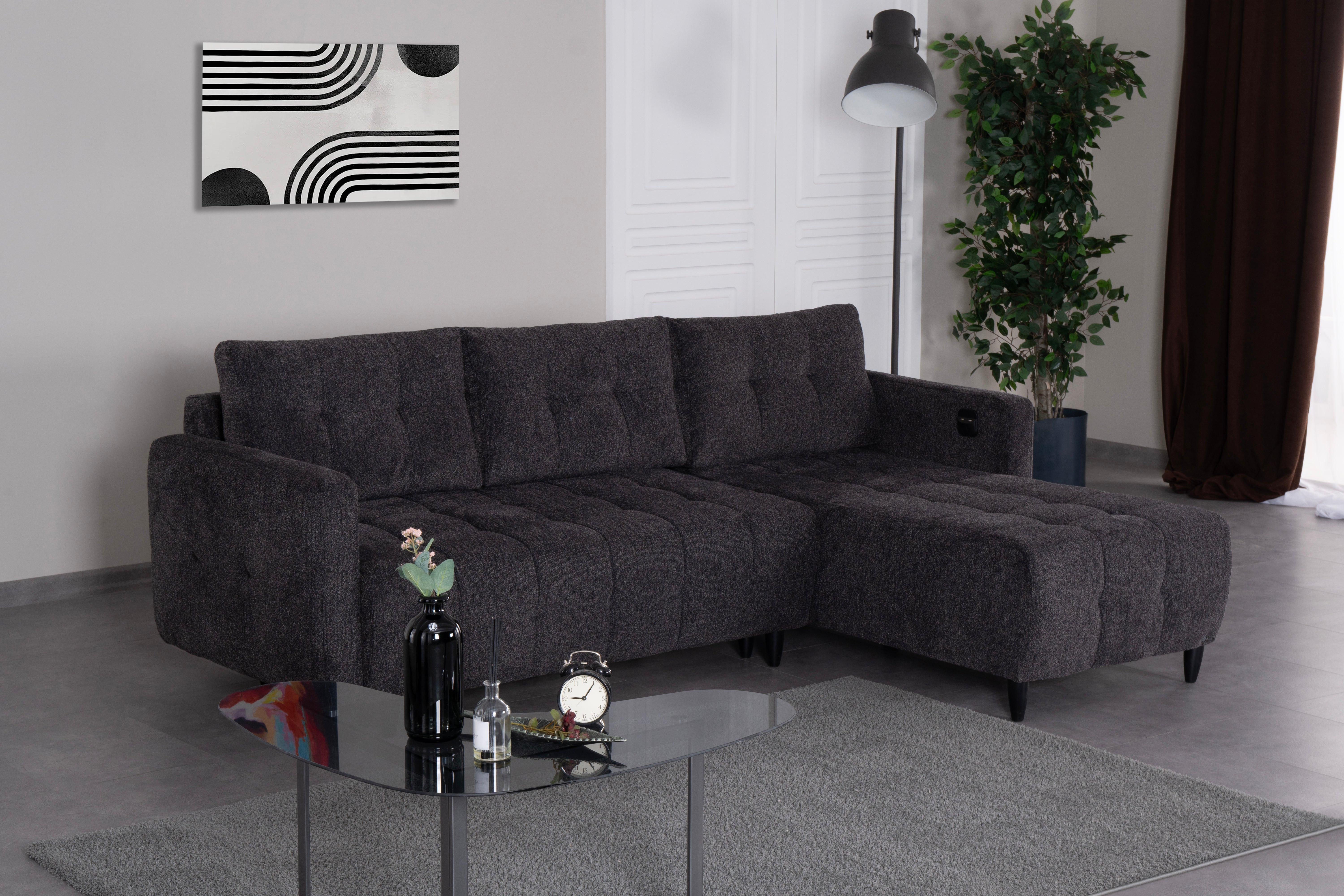 Ъглов разтегателен диван «New Port» + USB зарядна станция, ширина 247см