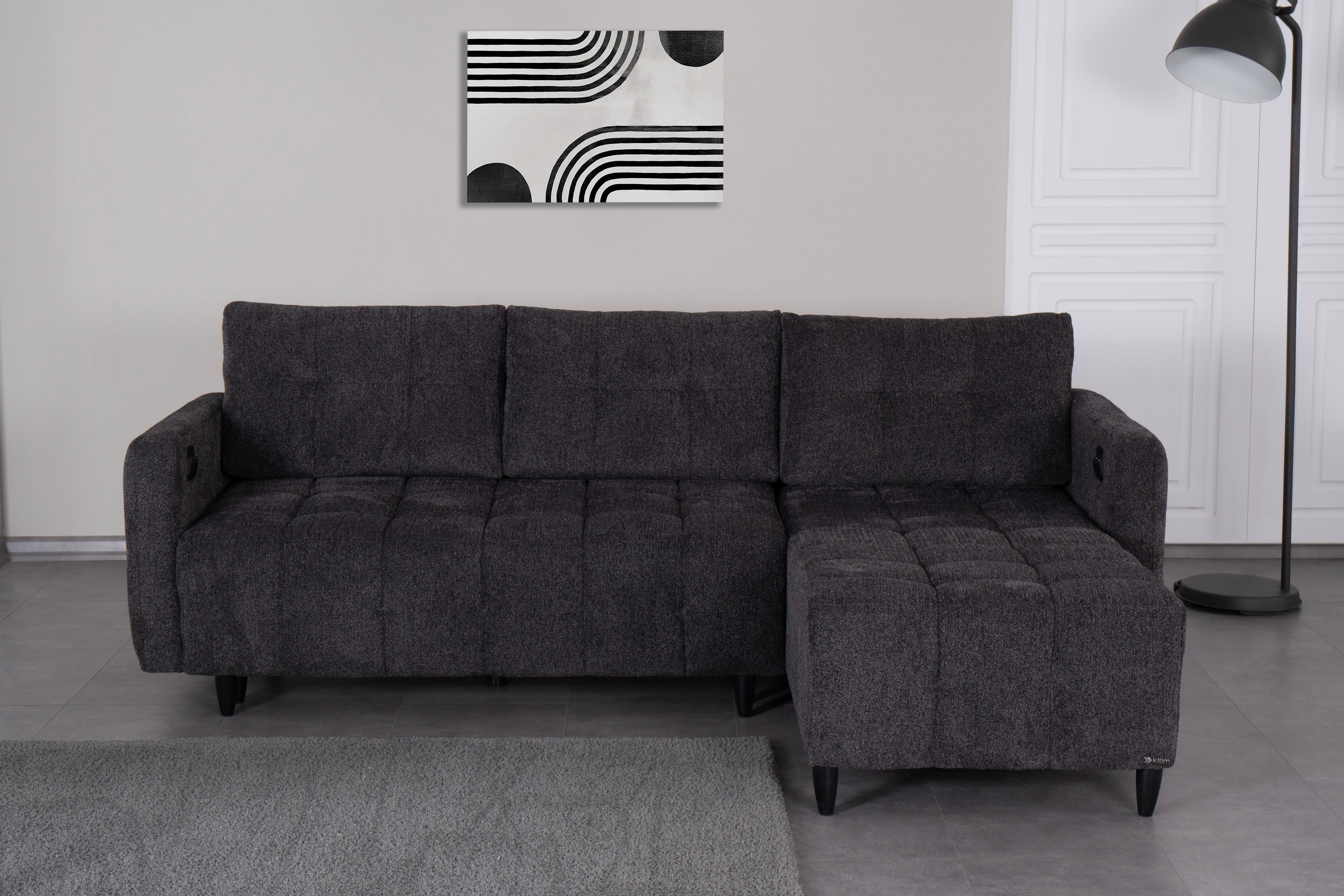 Ъглов разтегателен диван «New Port» + USB зарядна станция, ширина 247см