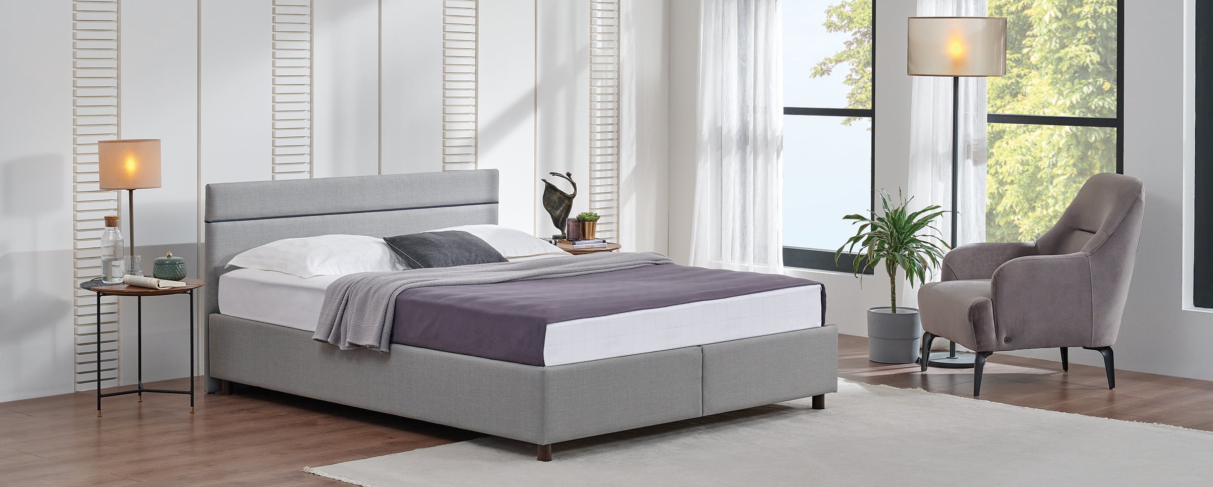 Тапицирано легло «Ergowell Lipa» + Матрак и табла - с място за съхранение, матрак с алое вера