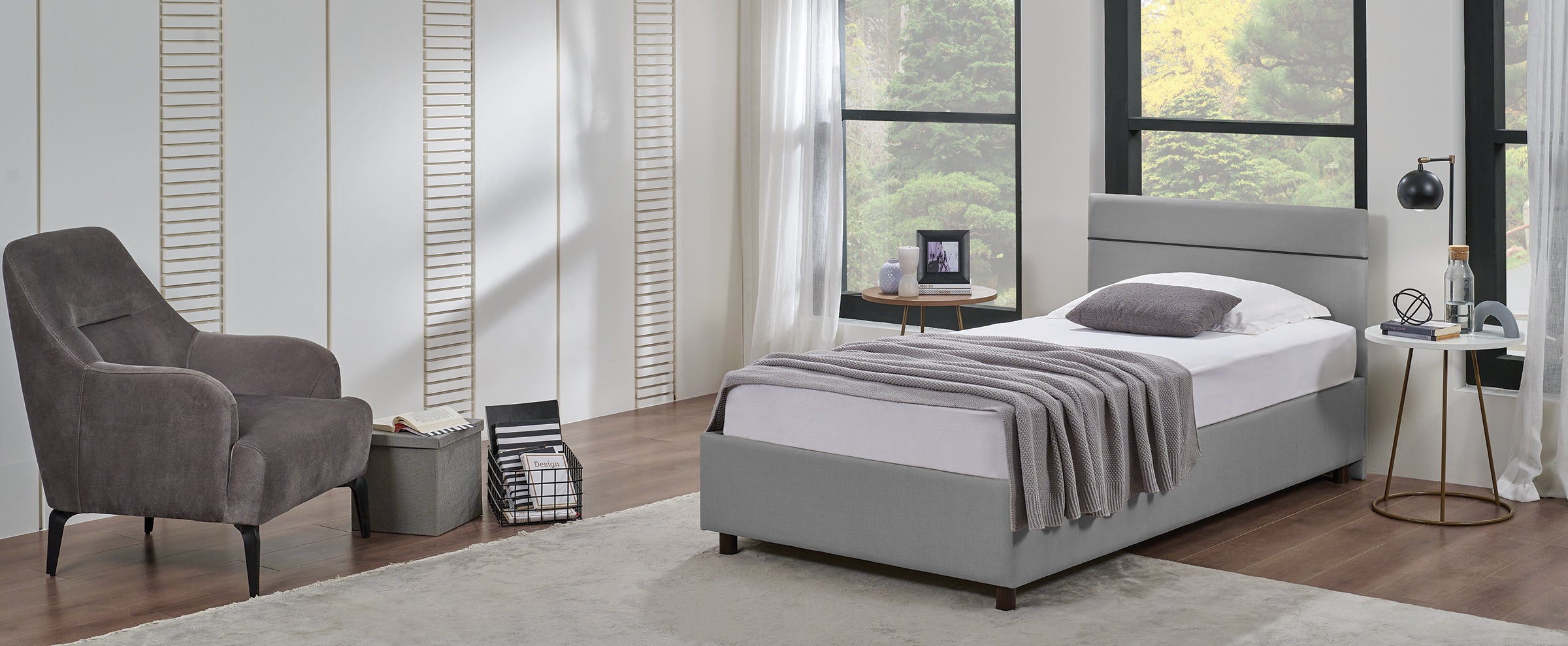 Тапицирано легло «Ergowell Lipa» + Матрак и табла - с място за съхранение, матрак с алое вера