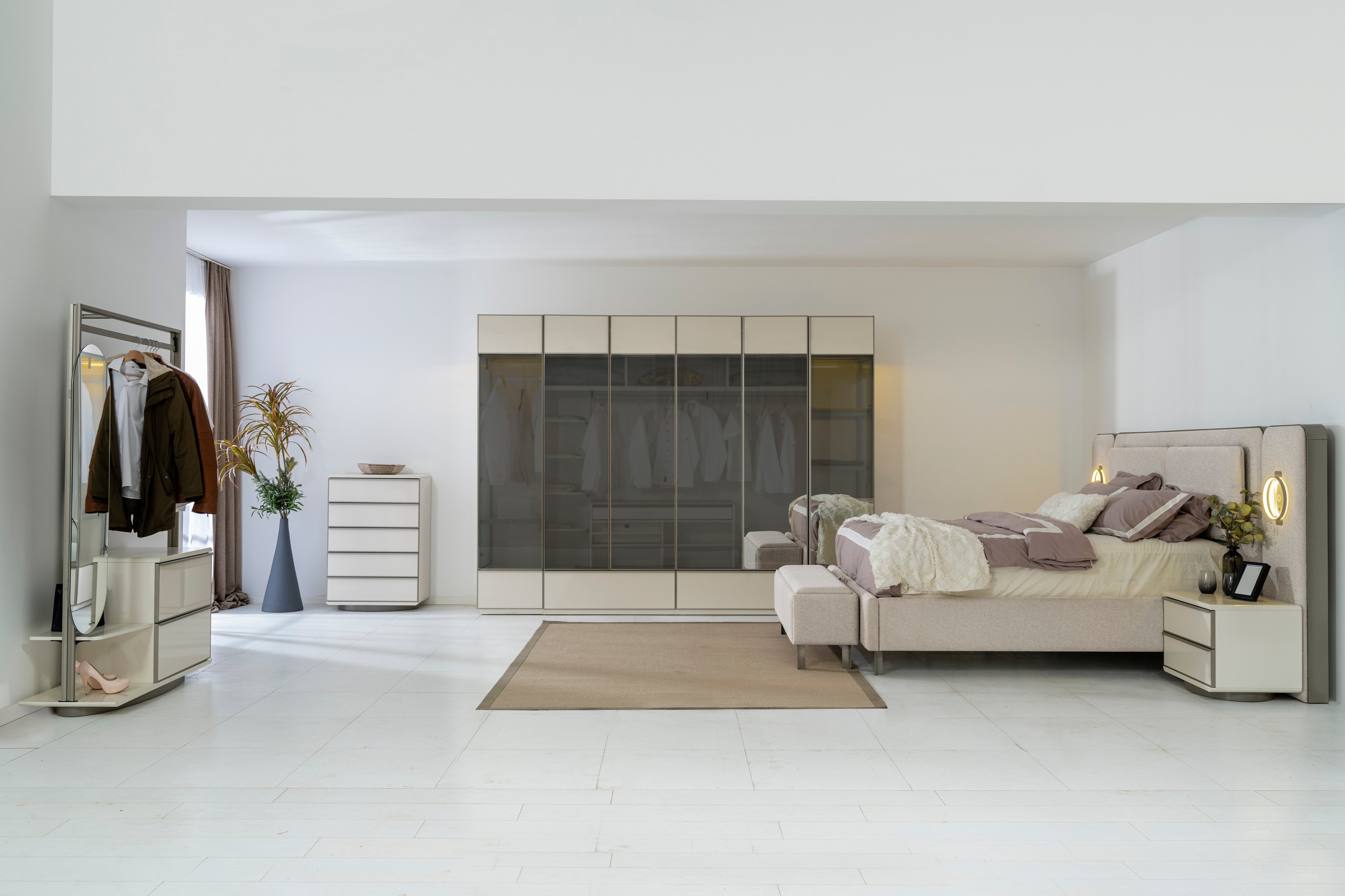 Модулен гардероб «Pamukkale» - 5 модула, с осветление, стъклени врати