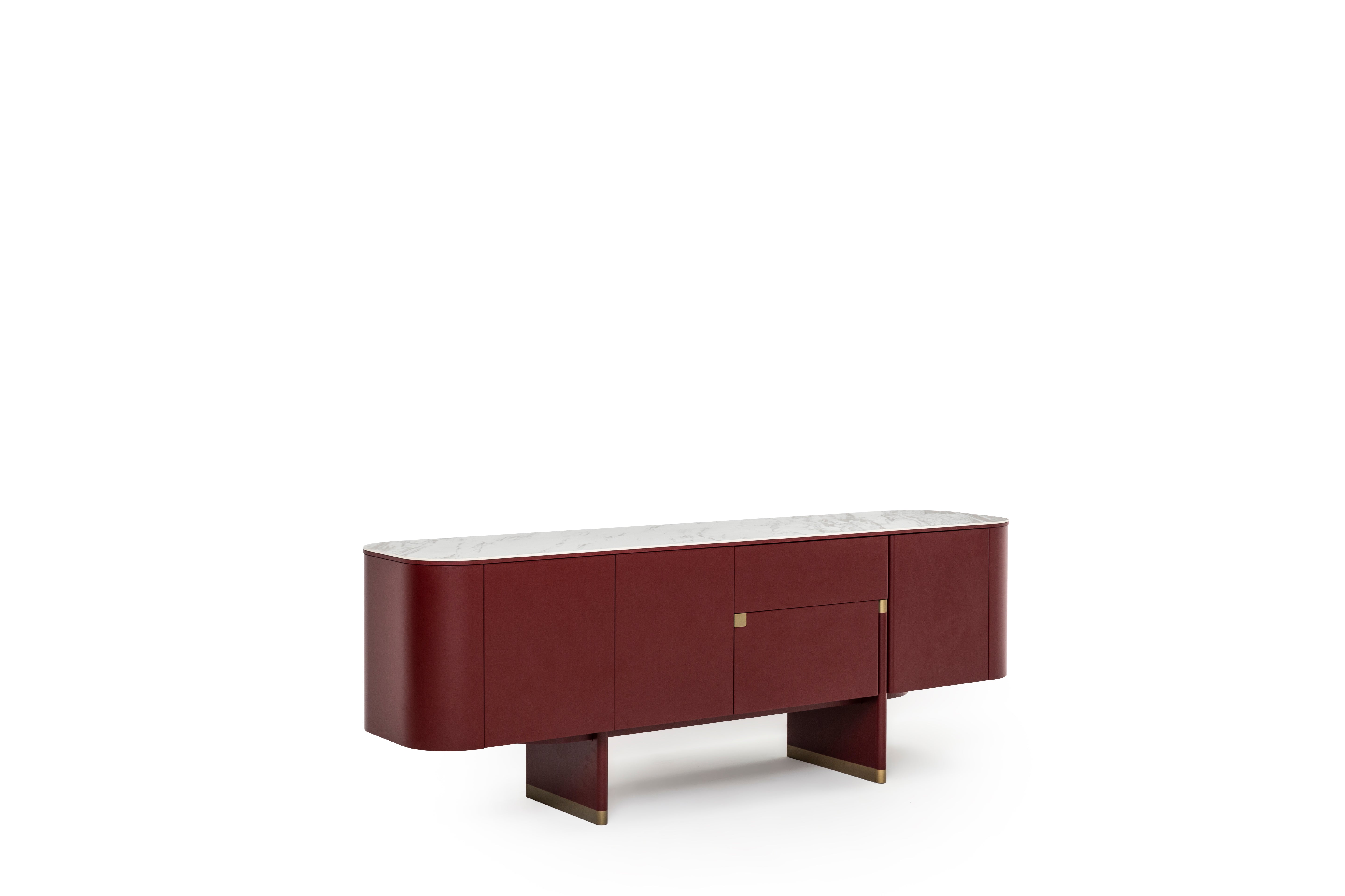 Бюфет «Delta Burgundy» с естествен фурнир, с две чекмеджета, размер 220х79х51см