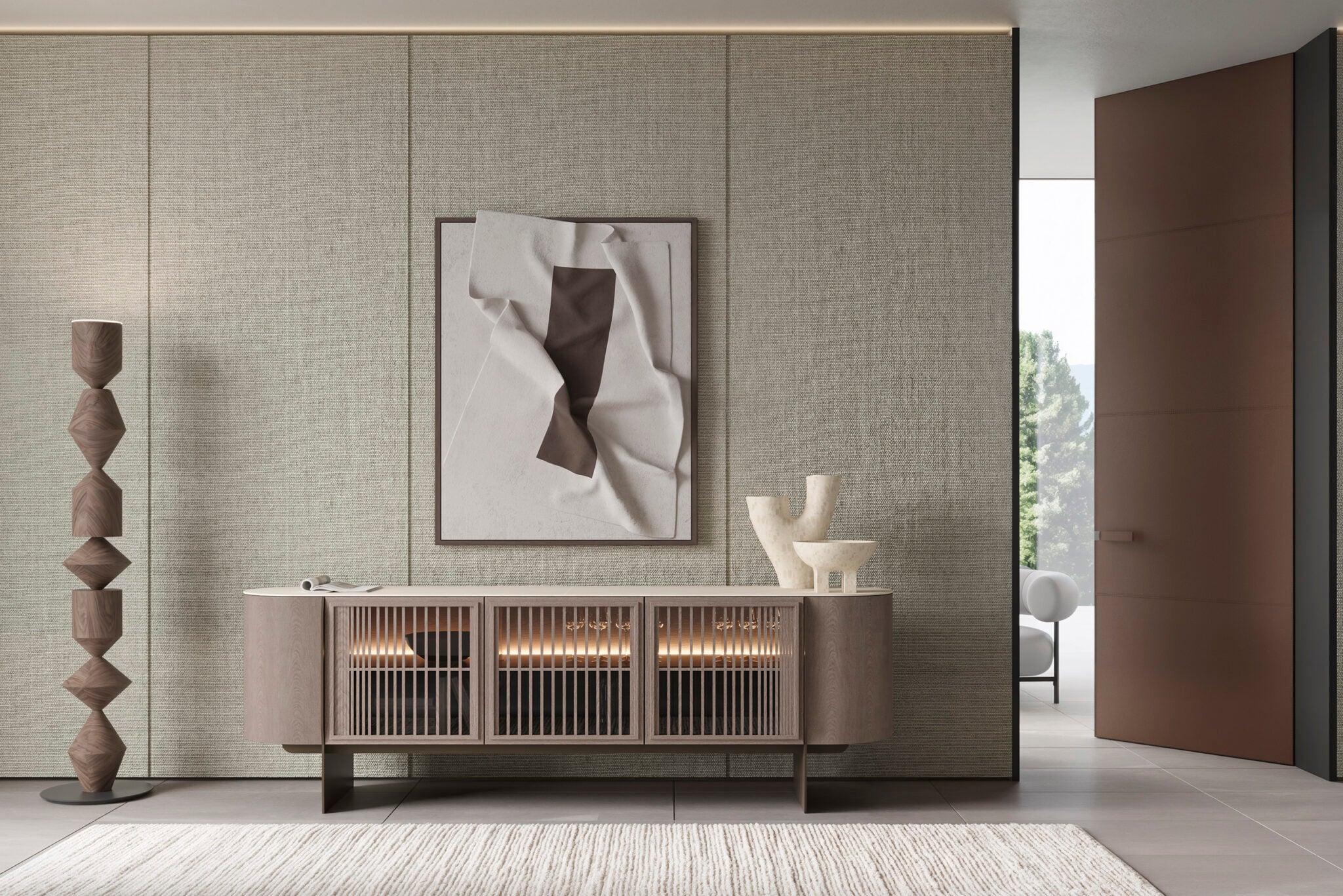 Бюфет «Riva» с естествен фурнир, с LED осветление, размер 240х78х51см