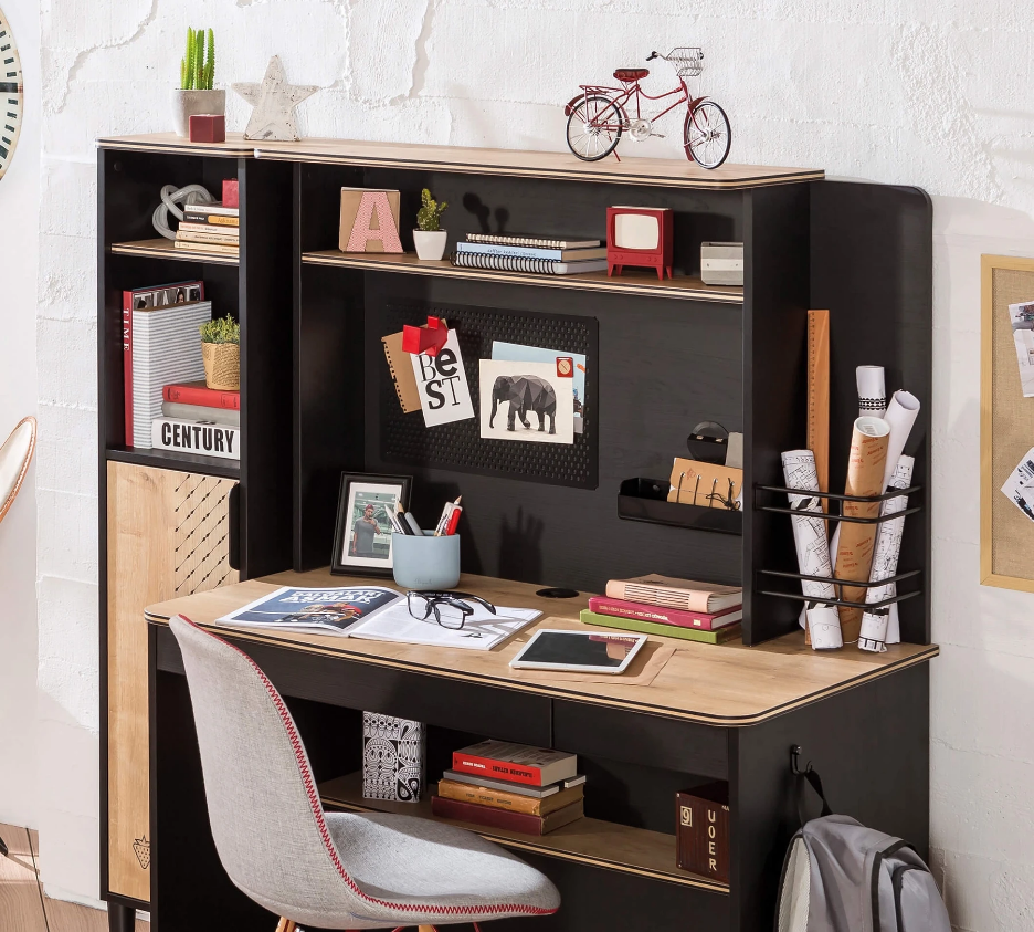 Надстройка за бюро «Black» + USB зарядна станция, размер 108х71х29см