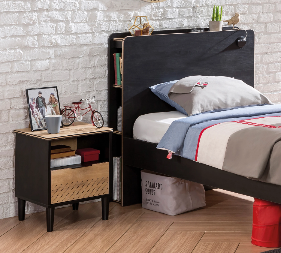 Нощно шкафче «Black» + чекмедже и рафт, размер 44х54х40см