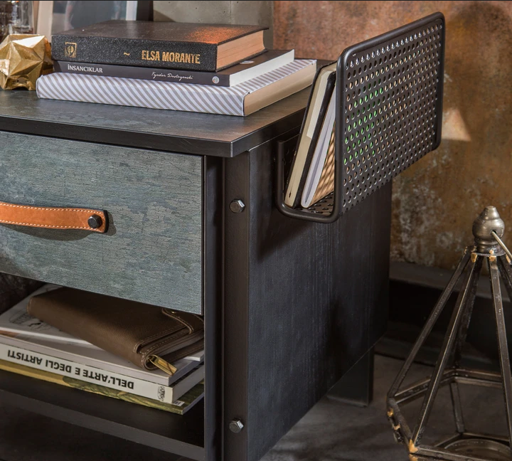 Нощно шкафче «Dark Metal» + чекмедже и рафт, размер 54х52х40см