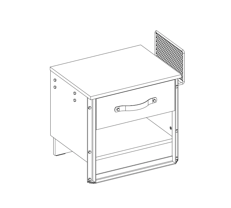Нощно шкафче «Dark Metal» + чекмедже и рафт, размер 54х52х40см