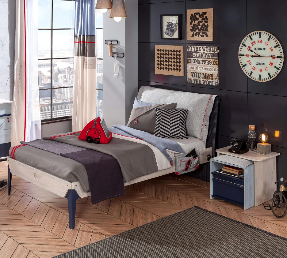 Нощно шкафче «Trio» + издърпваща се табуретка с чекмедже, размер 55х48х41см