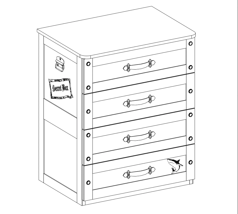 Скрин «Pirate» с четири чекмеджета, размер 67х82х48см