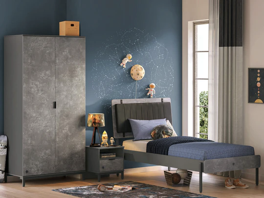 Двукрилен гардероб «Space Gray» - рафтове, ширина 104см