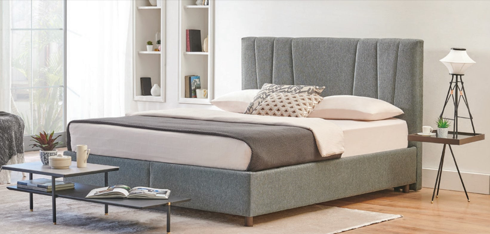 Тапицирано легло «Ergotwin» + Матрак и табла - с място за съхранение, матрак с алое вера