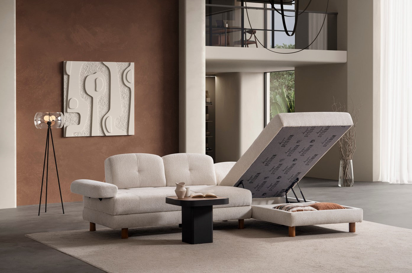 Ъглов разтегателен диван «Istanbul» + три декоративни възглавници, с място за съхранение, ширина 265см