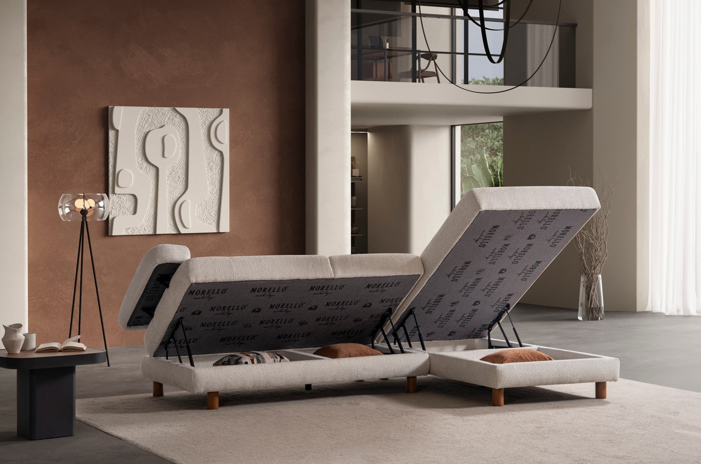 Ъглов разтегателен диван «Istanbul» + три декоративни възглавници, с място за съхранение, ширина 265см