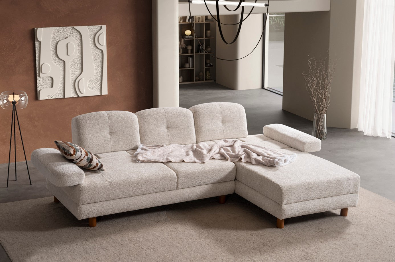 Ъглов разтегателен диван «Istanbul» + три декоративни възглавници, с място за съхранение, ширина 265см