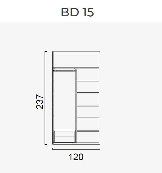 63 конфигурирани модула за гардероб «Beta» - с осветление, чекмеджета, лостове за закачалки и рафтове