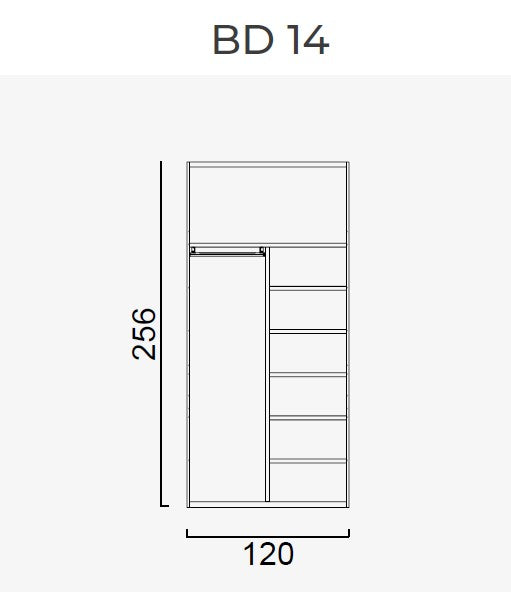 63 конфигурирани модула за гардероб «Beta» - с осветление, чекмеджета, лостове за закачалки и рафтове