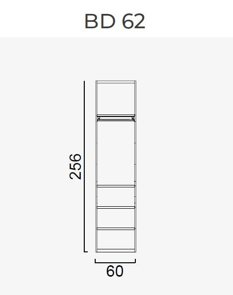 63 конфигурирани модула за гардероб «Beta» - с осветление, чекмеджета, лостове за закачалки и рафтове