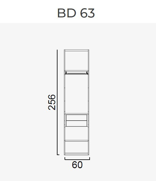 63 конфигурирани модула за гардероб «Beta» - с осветление, чекмеджета, лостове за закачалки и рафтове