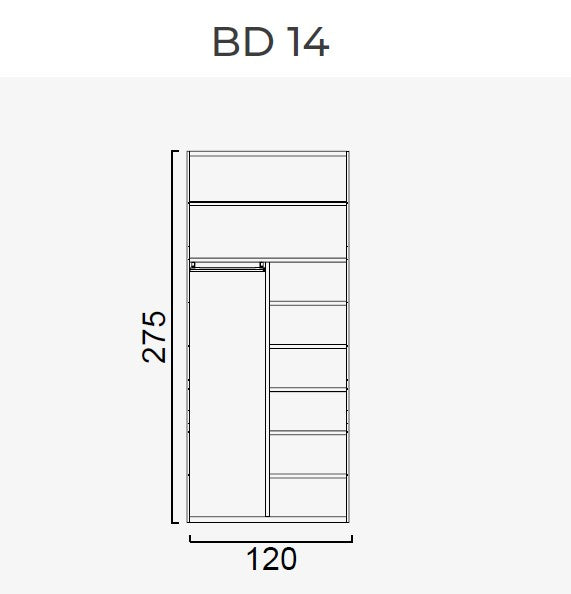 63 конфигурирани модула за гардероб «Beta» - с осветление, чекмеджета, лостове за закачалки и рафтове