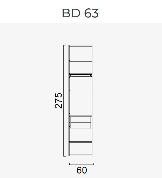 63 конфигурирани модула за гардероб «Beta» - с осветление, чекмеджета, лостове за закачалки и рафтове