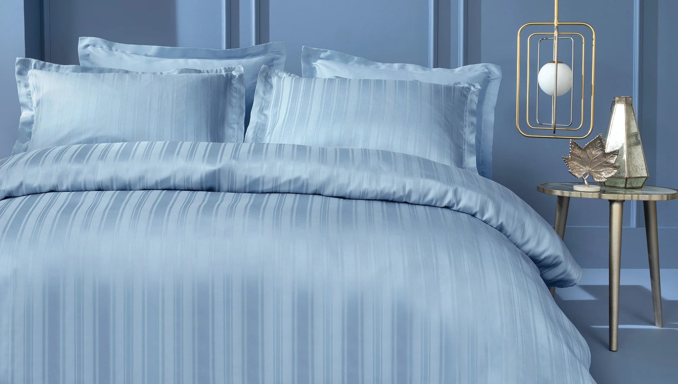 Двоен спален комплект «Shelly Indigo» - 4 части, памучен сатен, бамбук