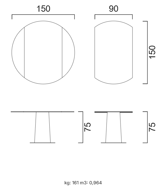 Трапезна разтегателна маса «Spin» + керамичен плот, размер 150х75х75см