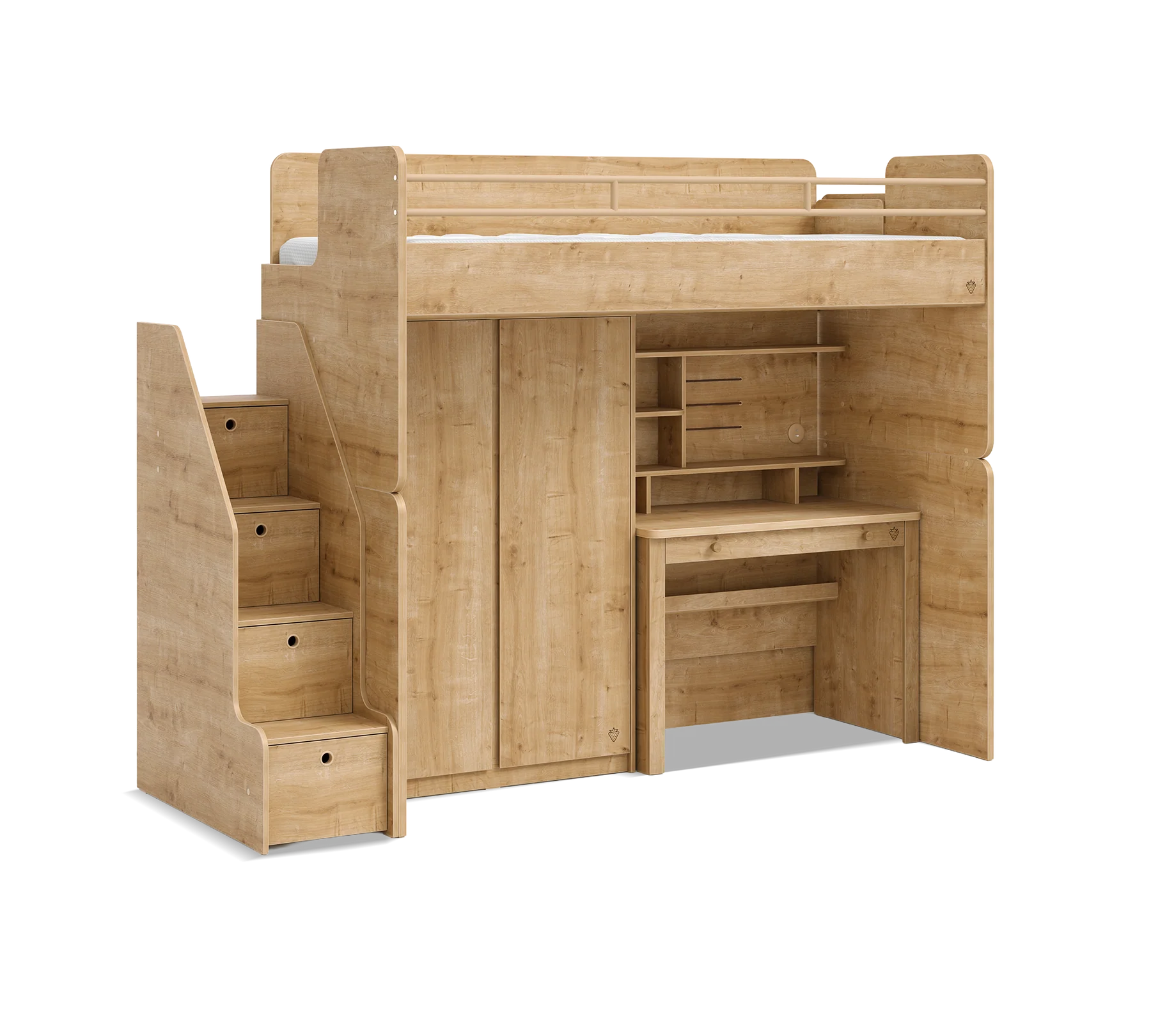 Модулно двуетажно легло «Studio» - Сет 2, с легло, гардероб, бюро, стълби с чекмеджета