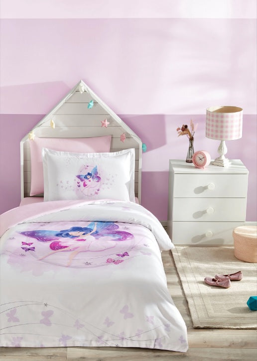 Детски спален комплект «Lilia Fairles» - 3 части, памук ранфорс, чаршаф с ластик